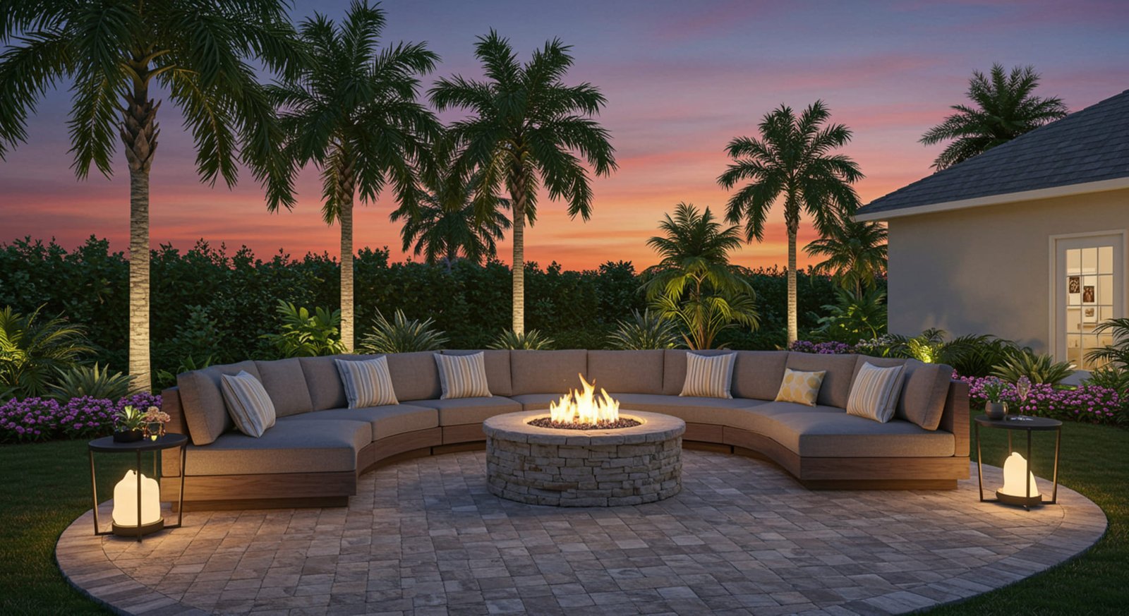 Florida Backyard Fire Pit with Modern Seating