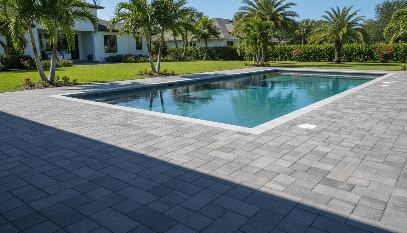 Pool deck resurfacing near me in Florida with smooth modern concrete surface