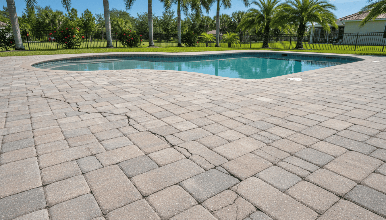 Pool deck drainage problems in Florida causing standing water and surface damage