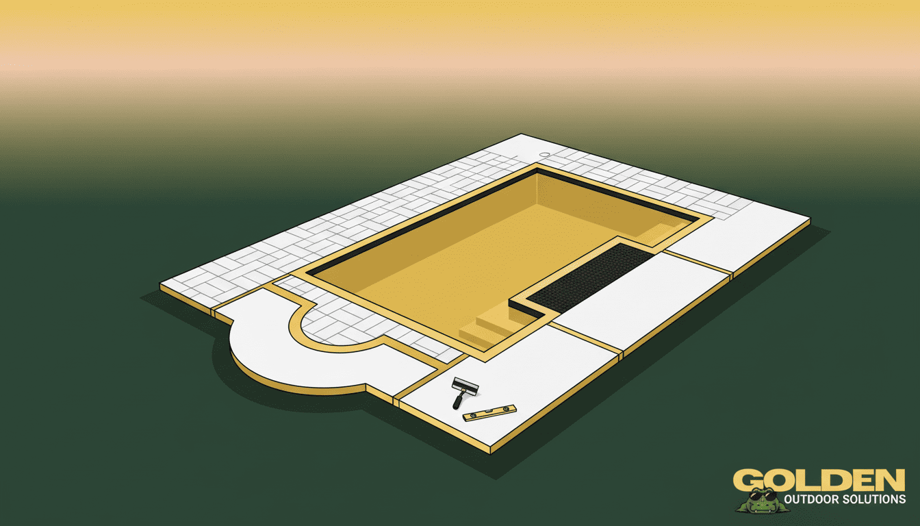 Pool deck material Florida — travertine and paver surfaces around a residential pool in Central Florida