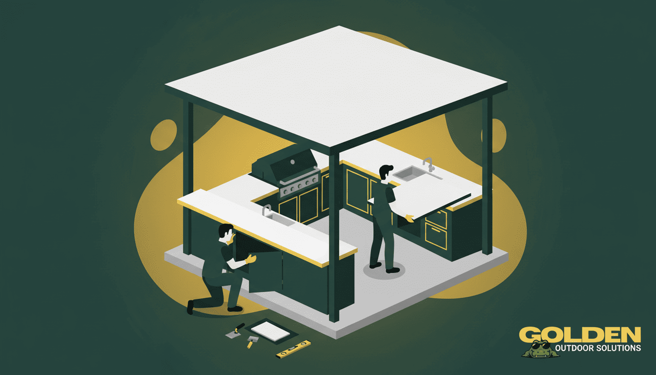 Outdoor kitchen ideas Florida — modern L-shape outdoor kitchen on a covered Central Florida patio