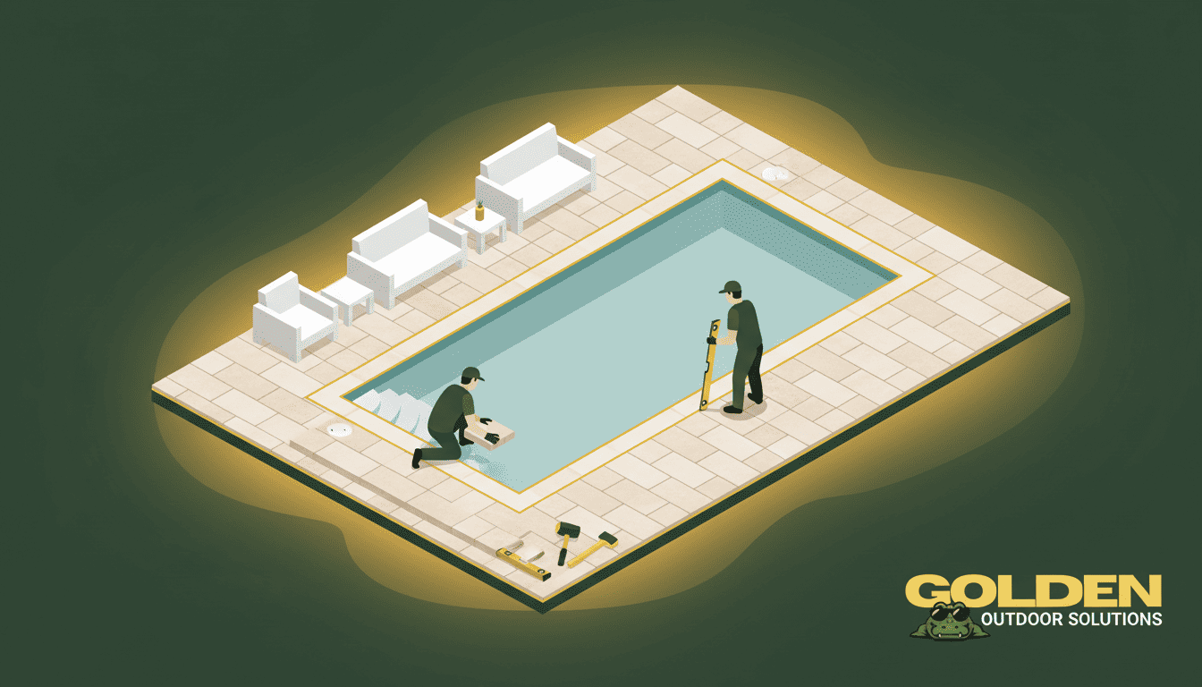 Pool deck ideas Florida — travertine paver pool deck on a Central Florida residential property