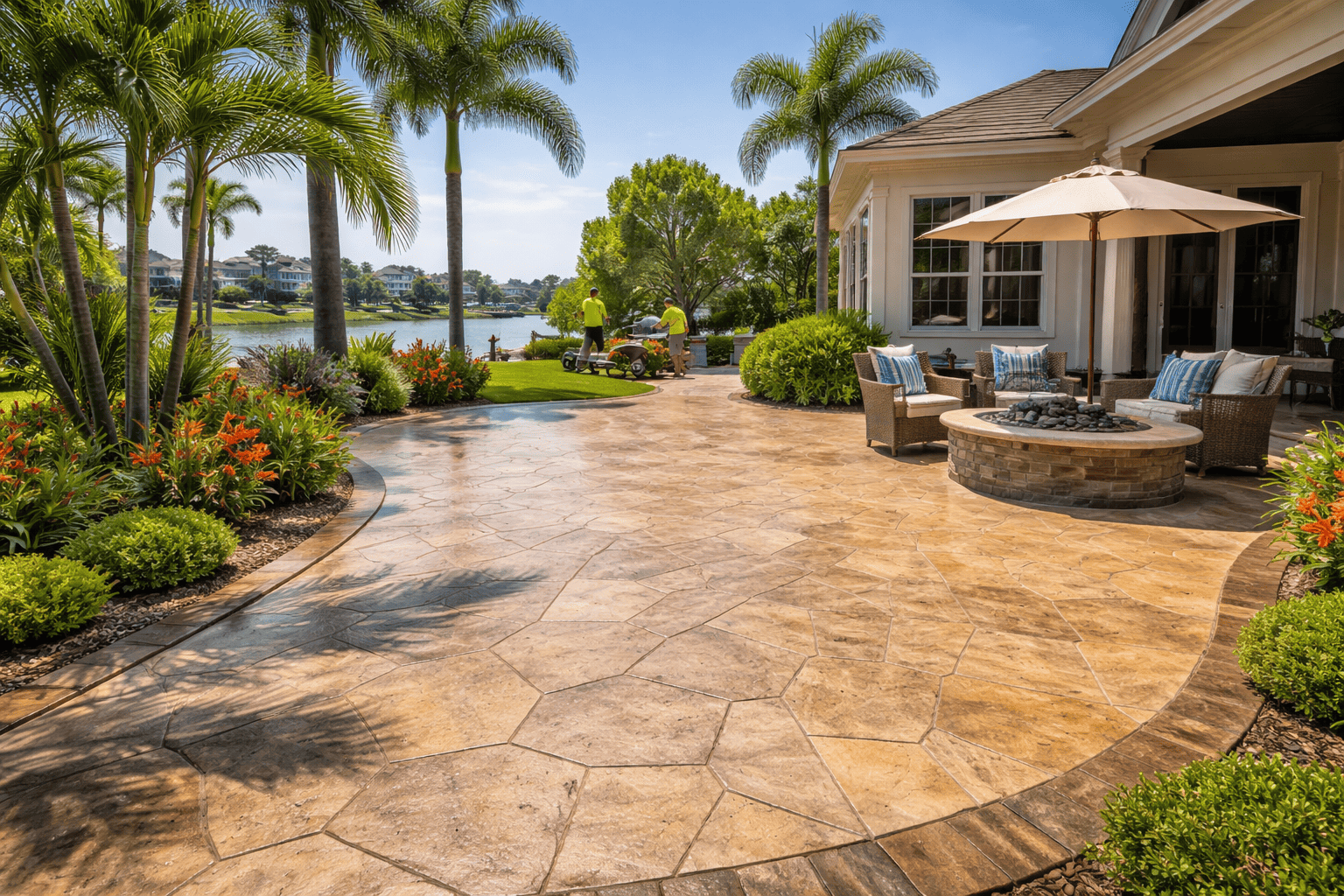 Stamped concrete patio in Brevard County with decorative finish and clean outdoor living layout