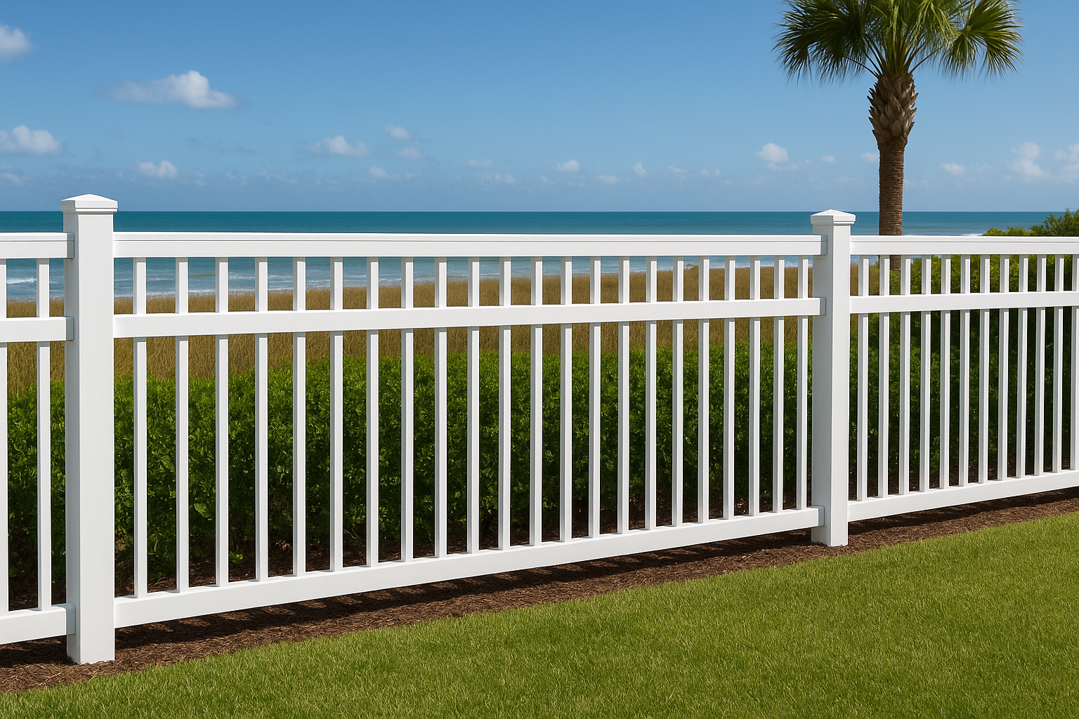 vinyl vs aluminum fence Melbourne Beach project in Brevard County with a clean premium outdoor residential layout